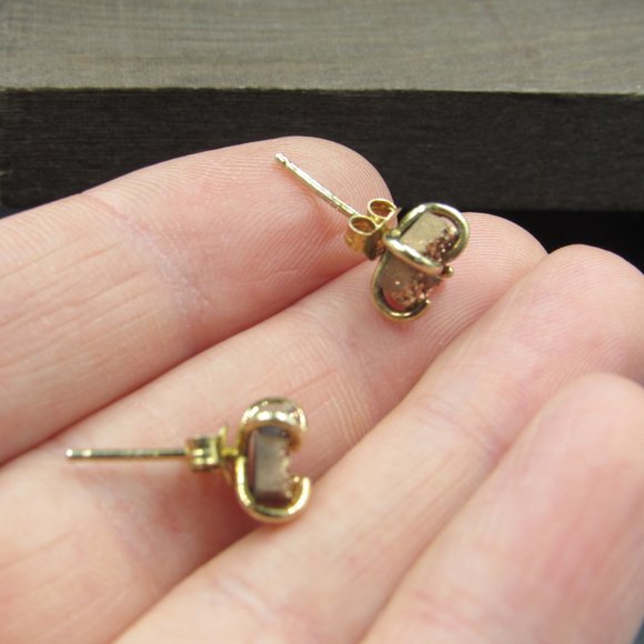 Sterling Silver Gold Plated Druzy Stone Stud Earrings Vintage - Picture 3 of 6
